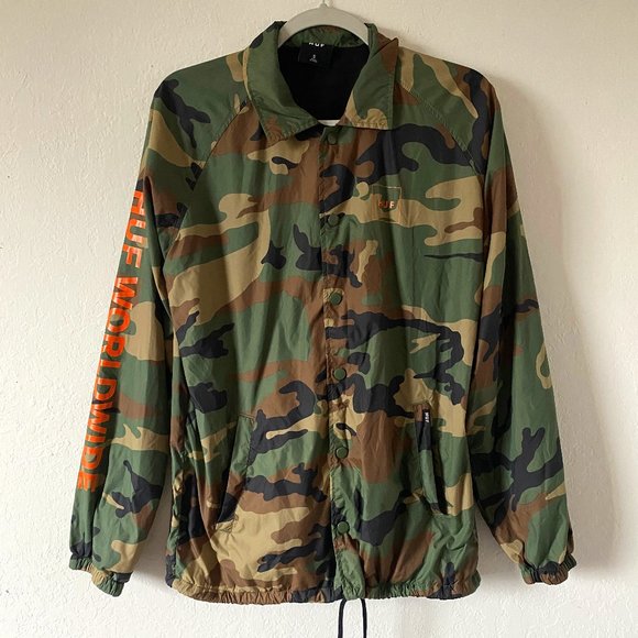 HUF Other - HUF Worldwide Mens Jacket Size S Camo Green Collared Snap Button Windbreaker